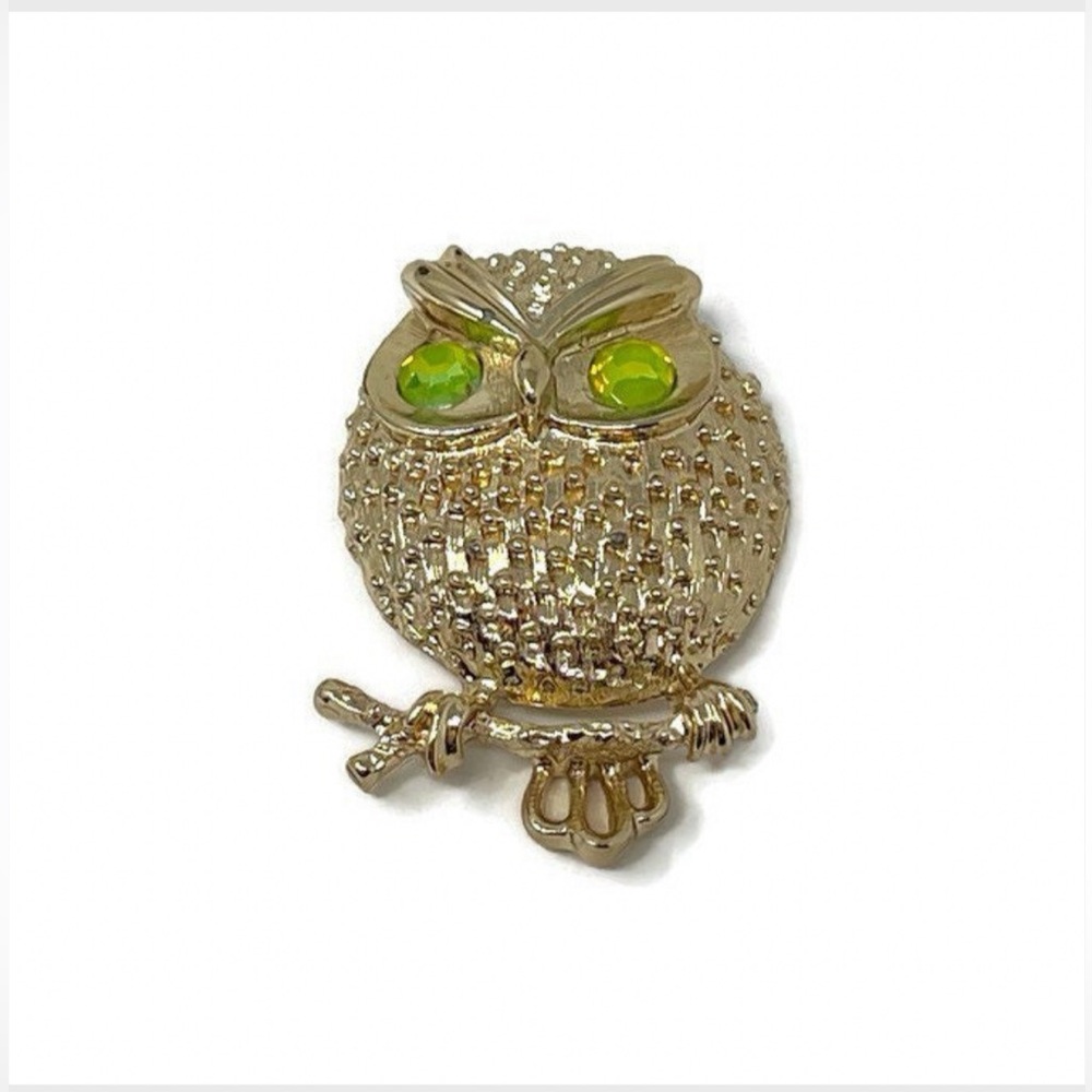 🦉✨ VINTAGE✨🦉Sarah Coventry Owl 1970s Brooch Pin with Glowing Eyes